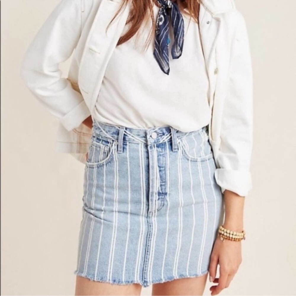 Boyish by HER Size 2 or 24 Corey High Rise Distressed Denim Mini Skirt Pinstripe